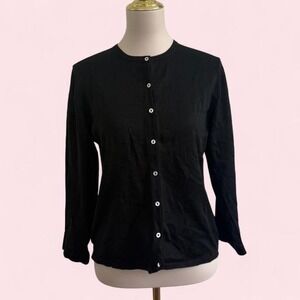 August Silk Black 75% Silk Button Front Cardigan 3/4 Sleeve Size M